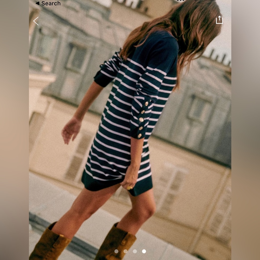 Sezane Striped Long Sleeve Dress in Navy and White